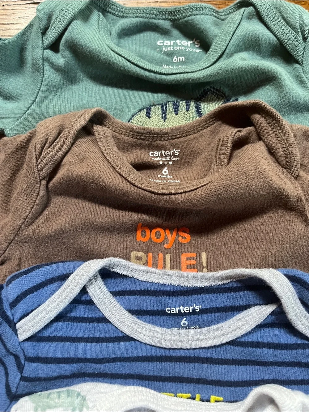 Carter's Long-Sleeve Dino Bodysuit Set - Green, Brown, Blue, Gray set of 4